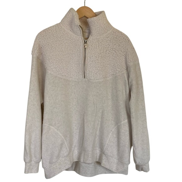 aerie Tops - Aerie Womens‎ Cream Sherpa Fleece Quarter Zip Pullover Sweater Size Medium Cozy